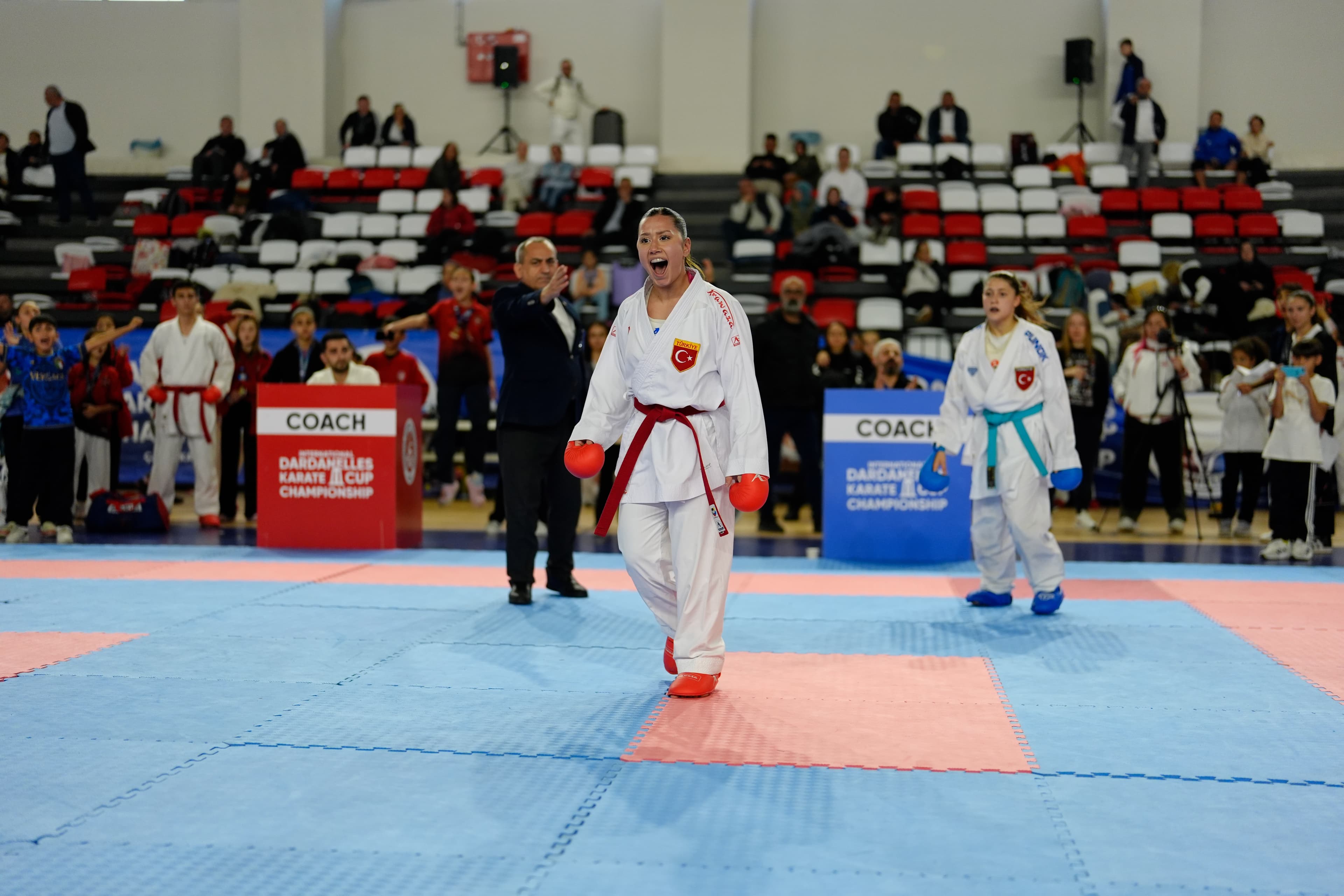 Athlete celebrating after a kumite match, Dardanelles Cup 2025